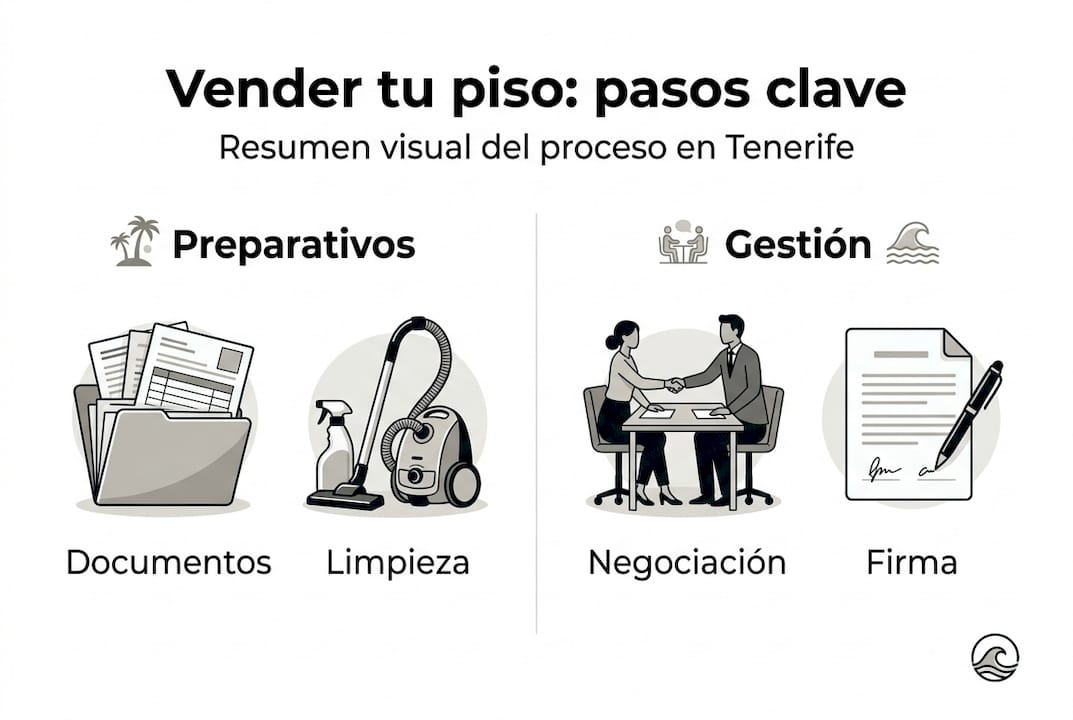 Guía visual con los pasos esenciales para vender tu piso en Tenerife