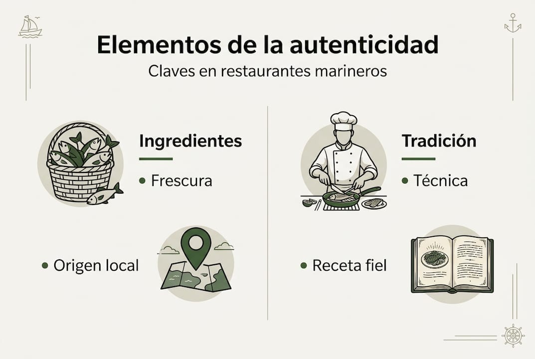 Infografía sobre los elementos que no pueden faltar en un auténtico restaurante de mariscos