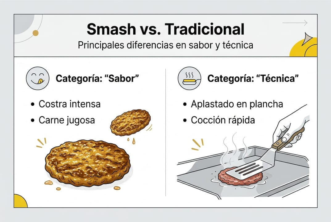 Infografía: ¿En qué se diferencian una smash burger y una hamburguesa tradicional?