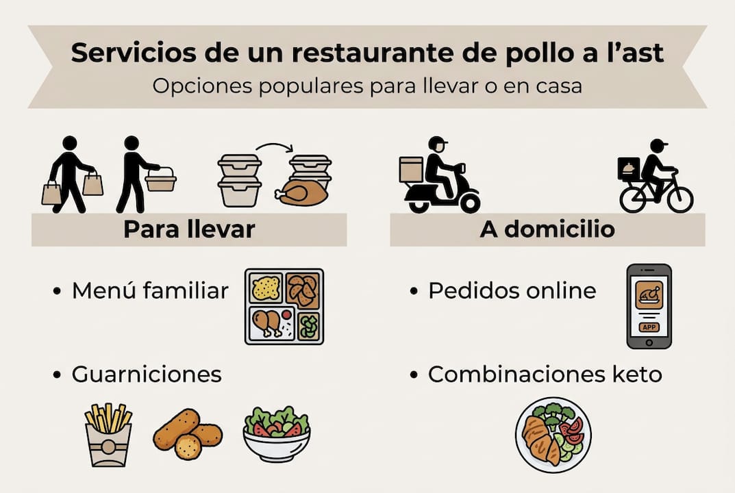 Infografía sobre los servicios que ofrecemos en nuestro restaurante especializado en pollo a l'ast