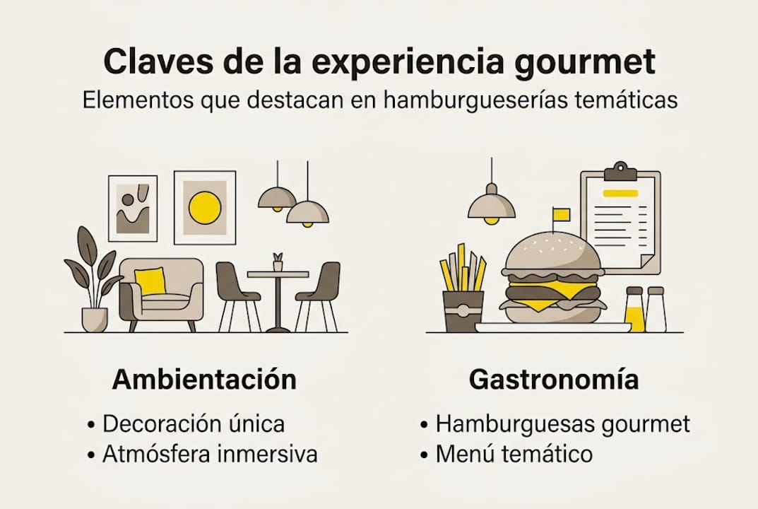 Infografía sobre la experiencia gourmet en hamburgueserías temáticas