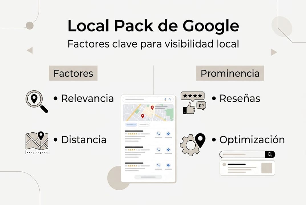 Infografía sobre los principales factores que influyen en el Local Pack de Google