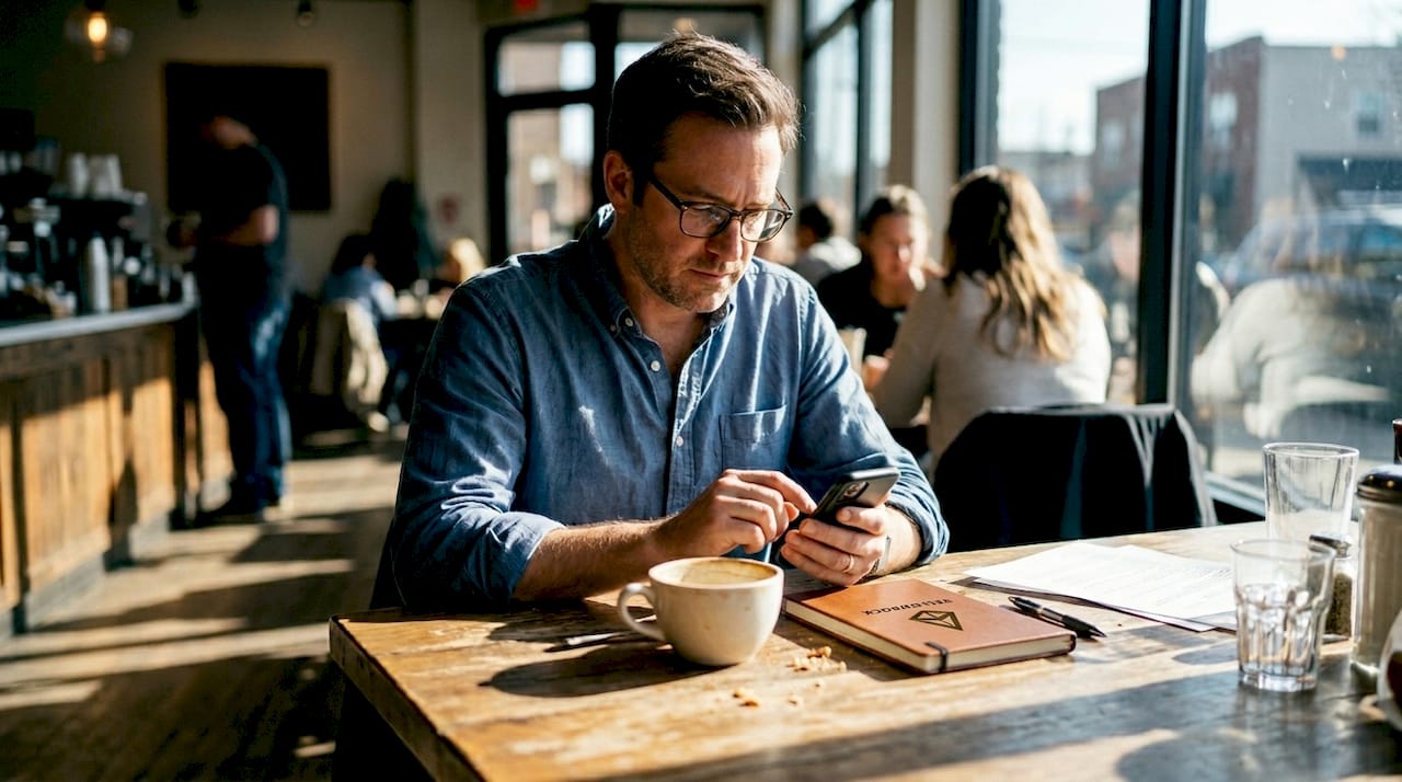 Persona contestando a una opinión sobre una cafetería