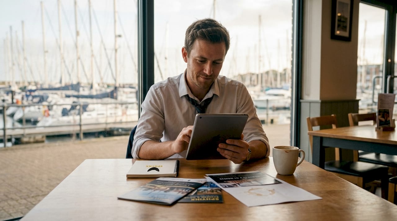 Event planner reviewing nautical experience options