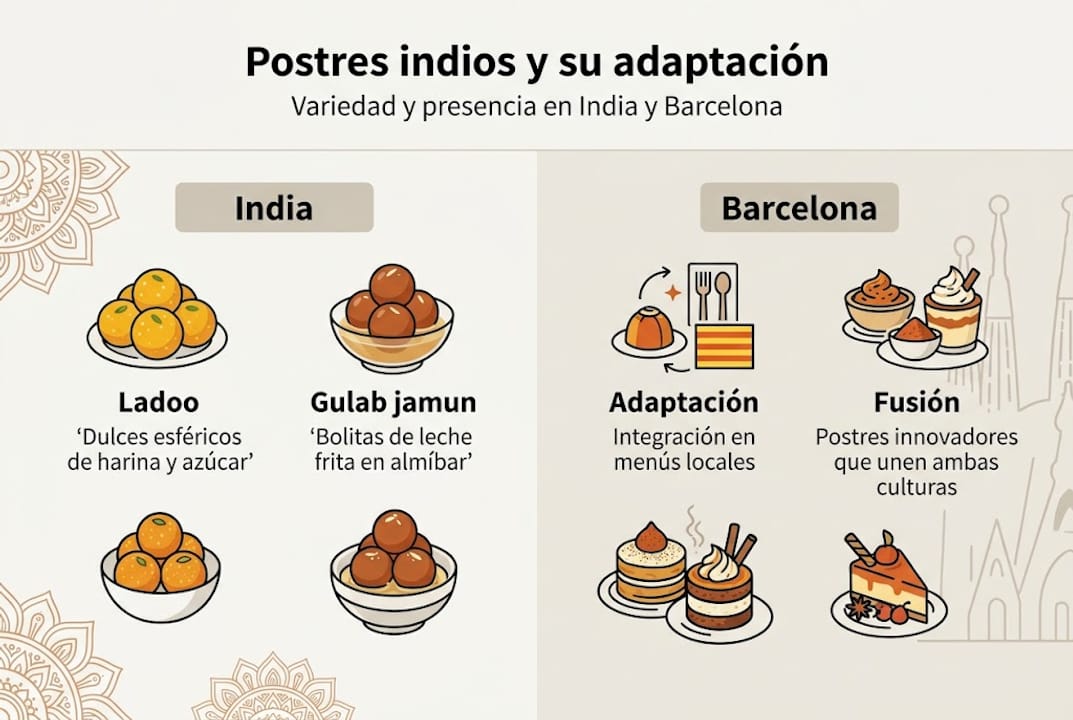 Infografía sobre los postres indios más populares, tanto en la propia India como en Barcelona
