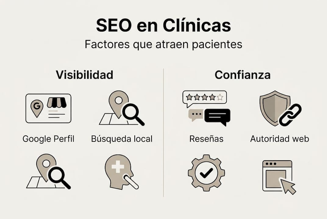 Infografía con las claves imprescindibles de SEO para clínicas