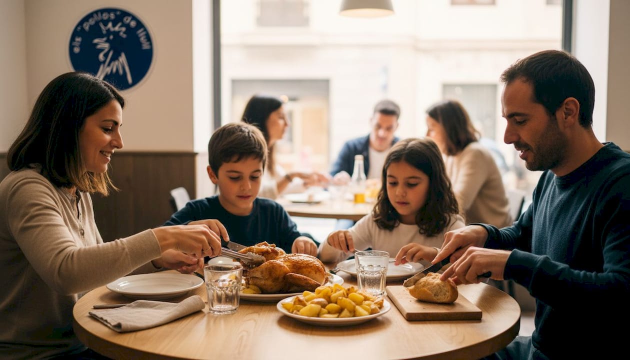 Una familia disfrutando juntos de un plato tradicional catalán