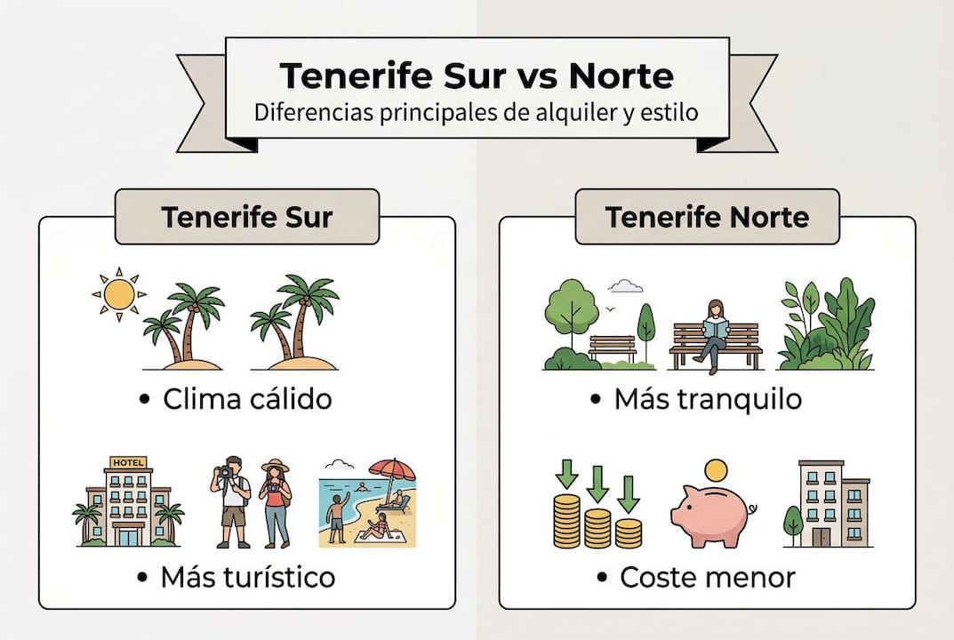 Comparativa visual de precios y características de alquiler entre el sur y el norte de Tenerife