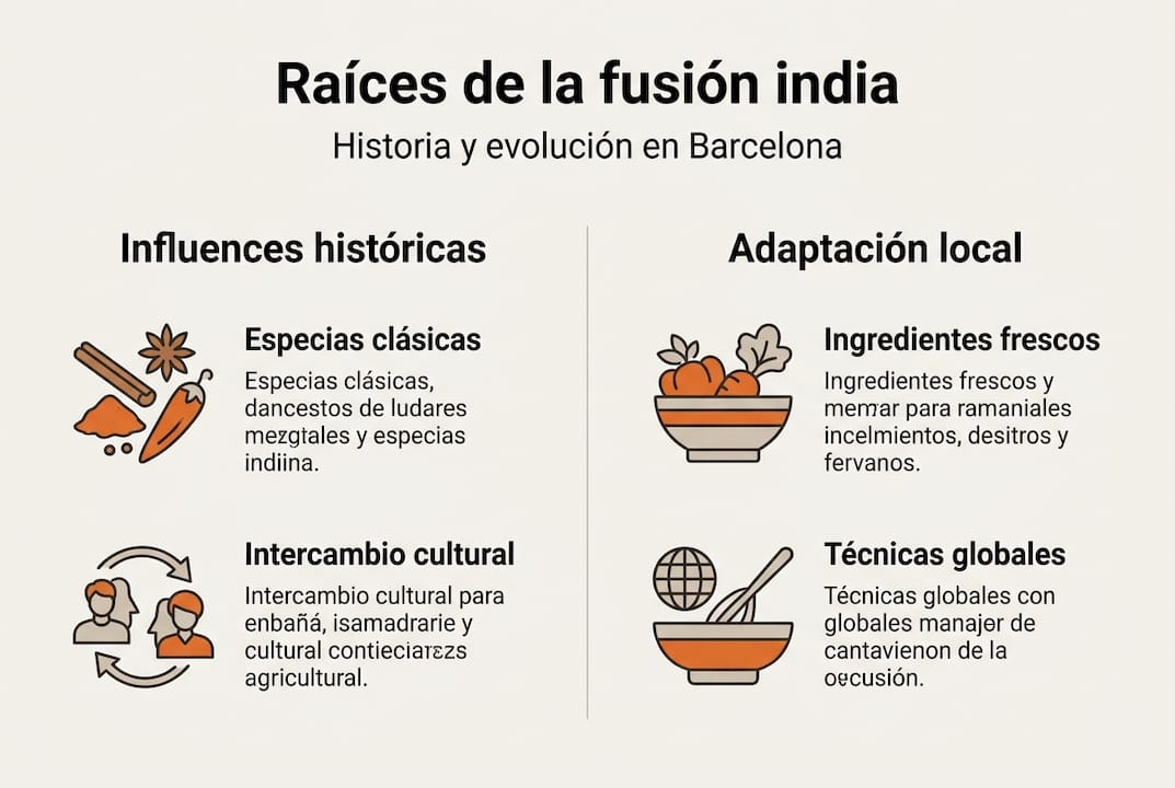 Infografía sobre los orígenes y la evolución de la cocina fusión india