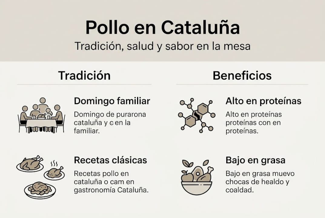Diseño visual sencillo que muestra el papel del pollo en la gastronomía catalana