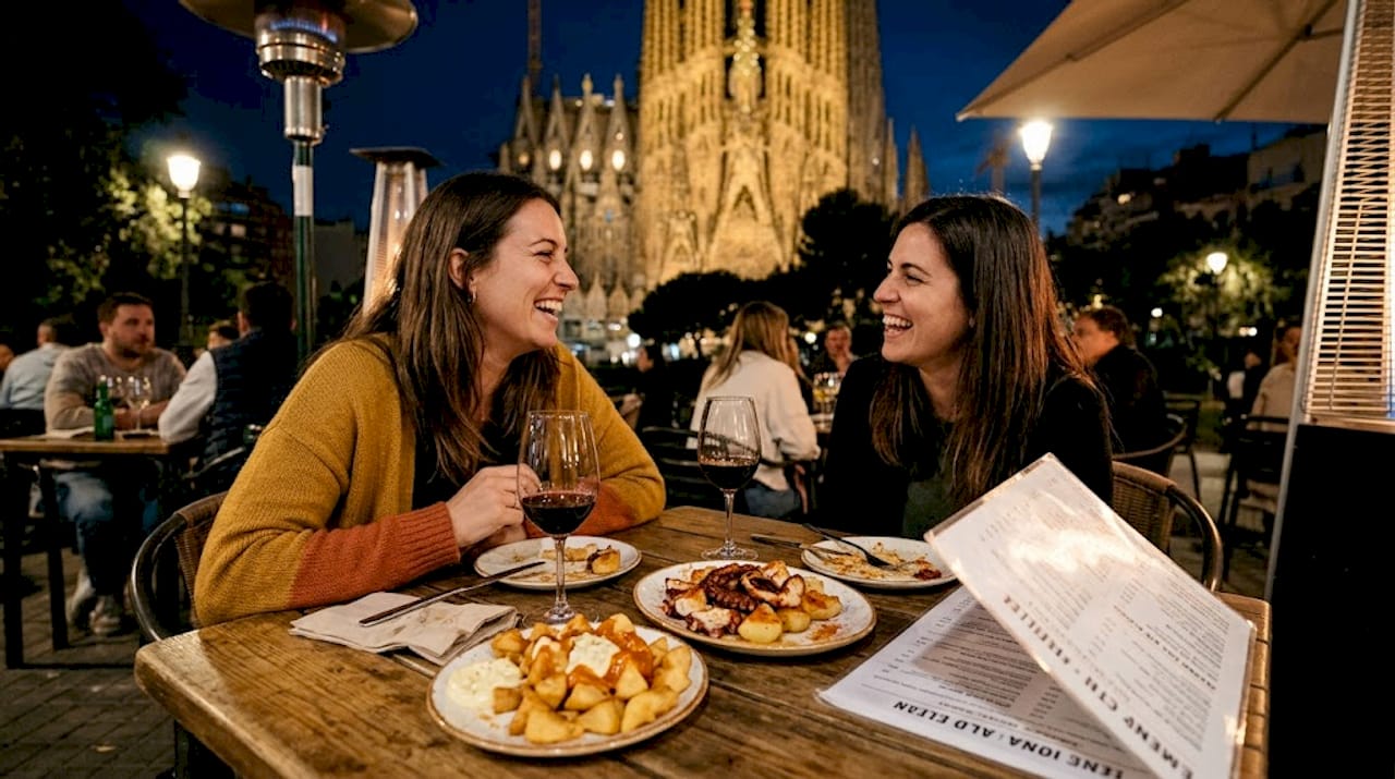 Disfruta de una comida al aire libre en una terraza con vistas a la Sagrada Familia.