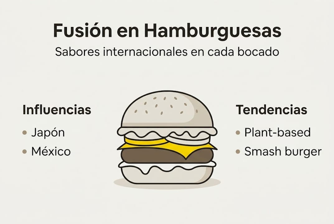 Infografía sobre las últimas tendencias y sabores innovadores en hamburguesas gourmet