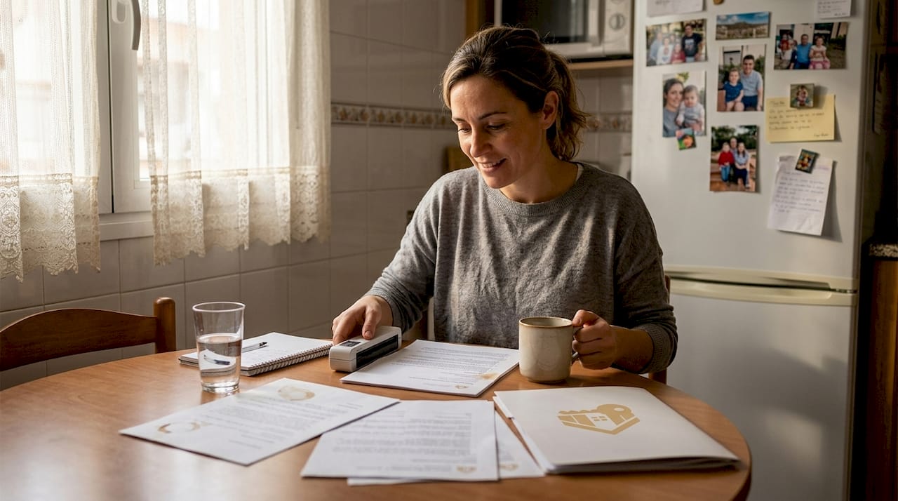 Propietario revisando detenidamente la documentación para la venta de su vivienda
