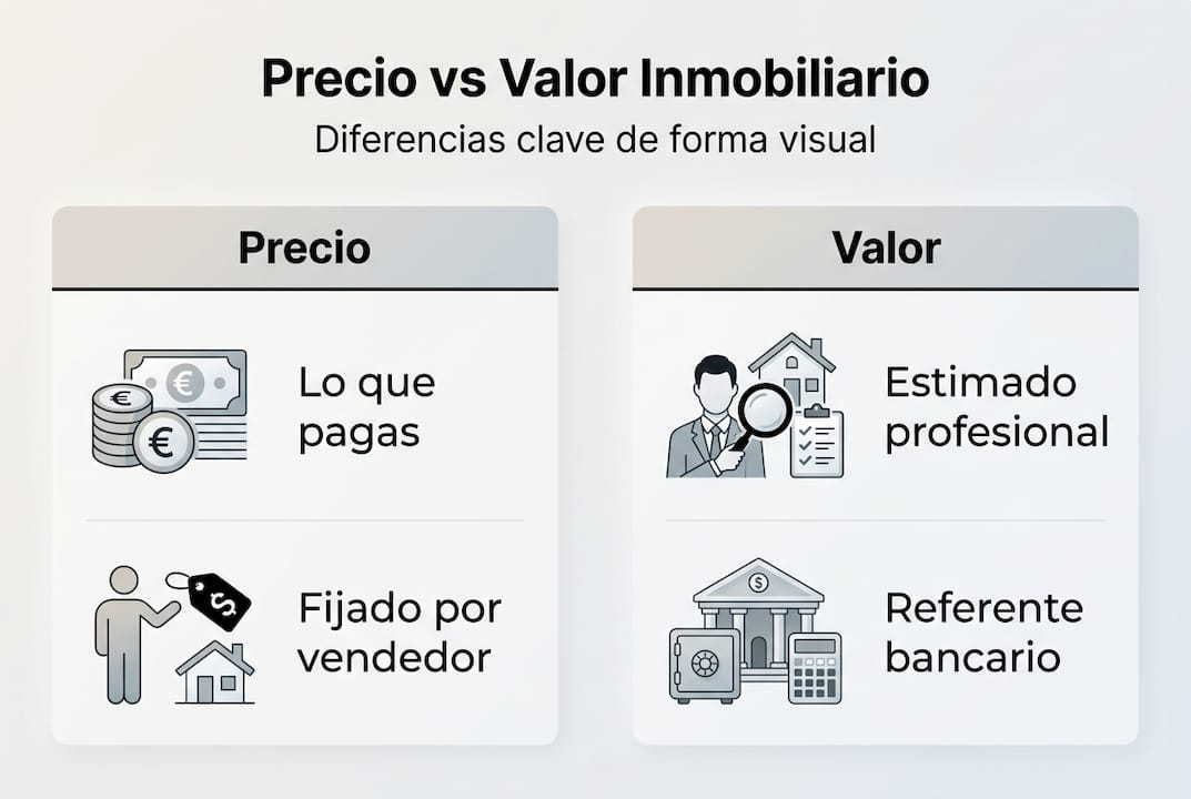 Infografía que analiza y compara el precio de mercado y el valor real de una propiedad
