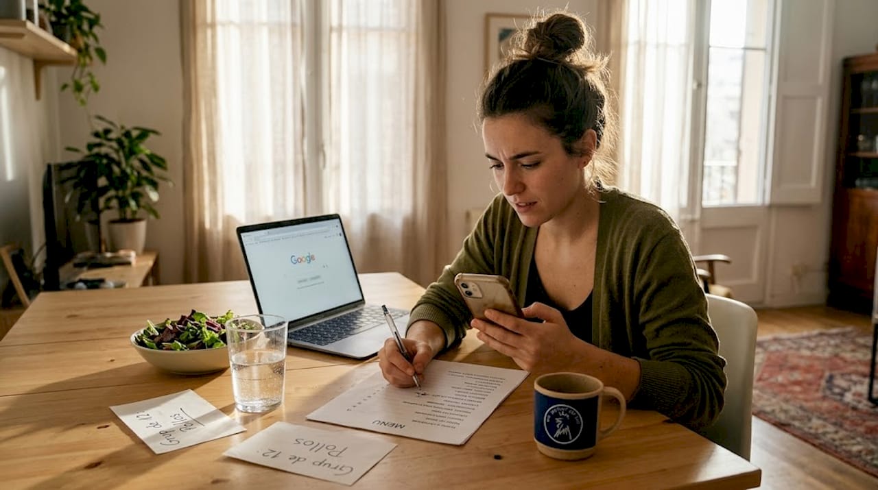 El organizador está preparando el menú para el grupo en su apartamento.