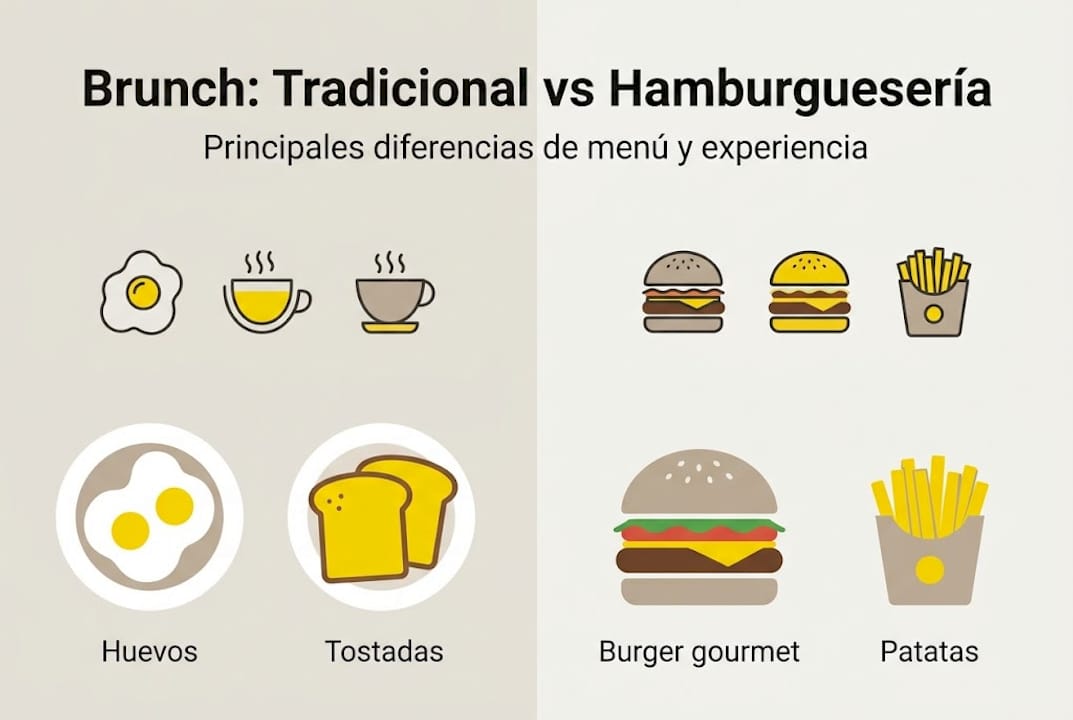 Comparativa visual entre un brunch clásico y una hamburguesa