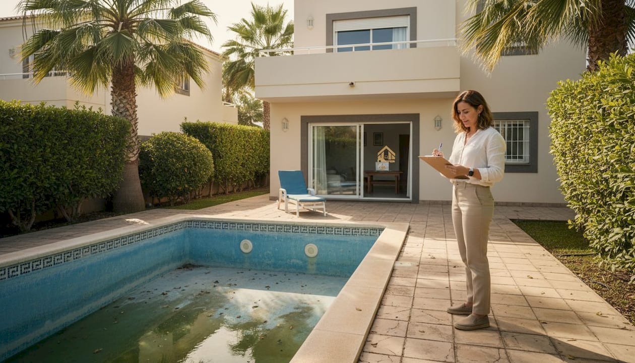 El administrador de la propiedad revisa el exterior de una villa en Tenerife.