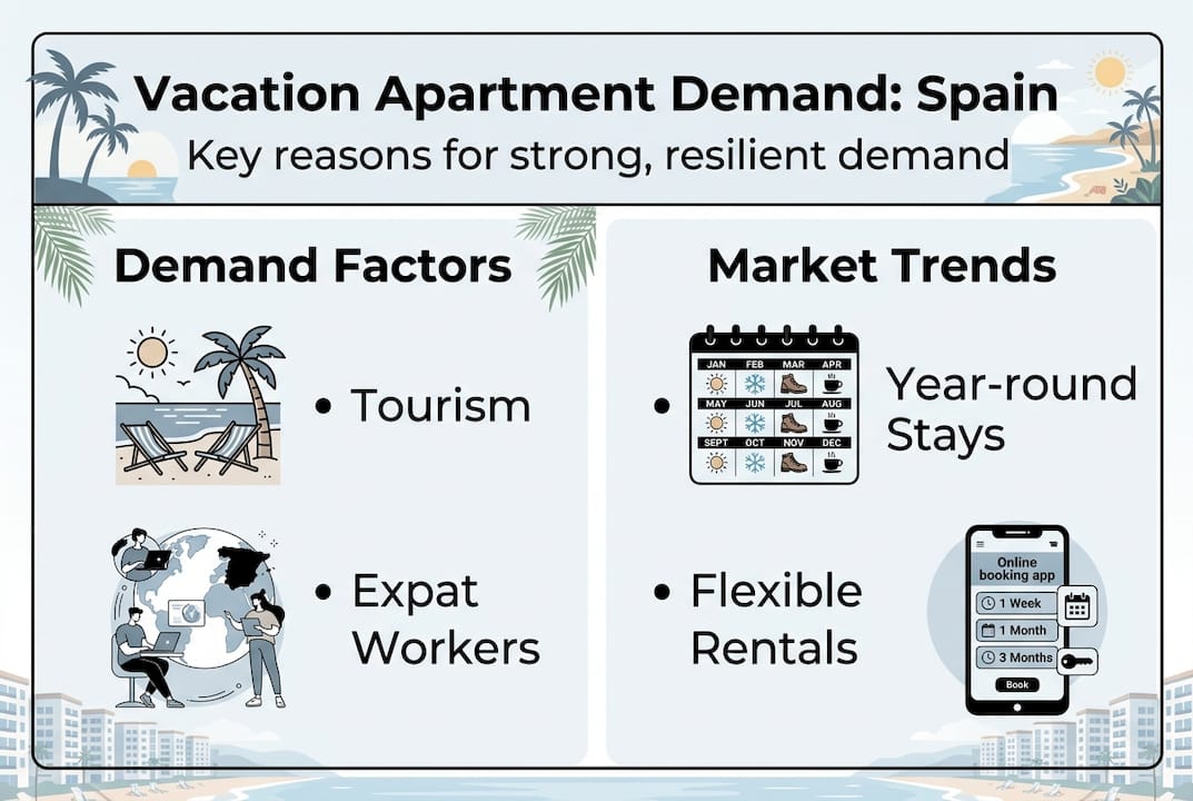 Infographic showing drivers and trends for vacation apartment demand