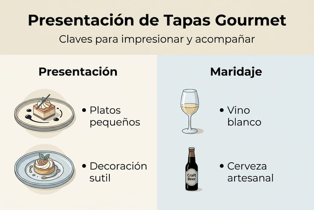 Guía visual para servir y combinar tapas gourmet