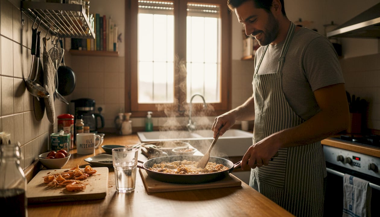 Preparando un delicioso arroz caldoso al estilo catalán en casa