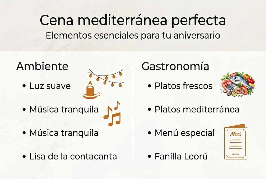 Infografía con los imprescindibles para una cena de aniversario