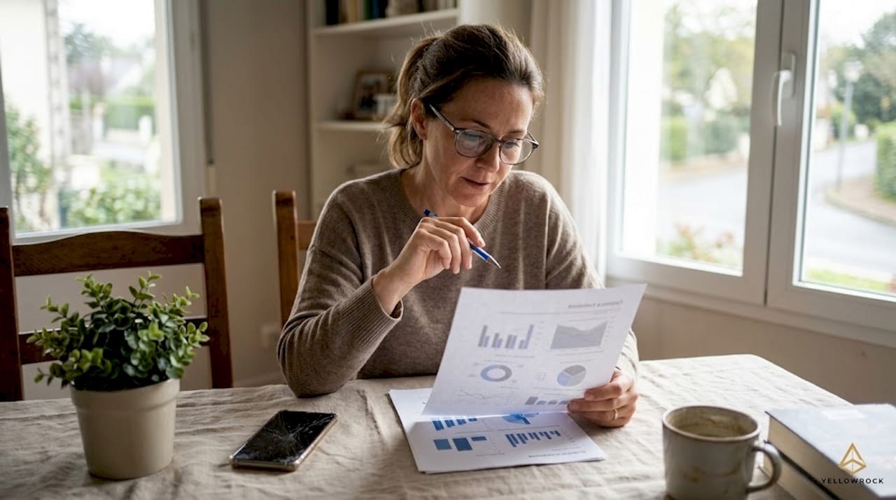 Mujer revisando un documento de estrategia para su campaña local