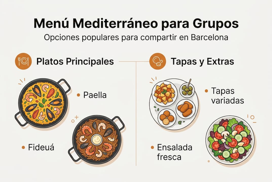 Guía visual de menús mediterráneos para grupos