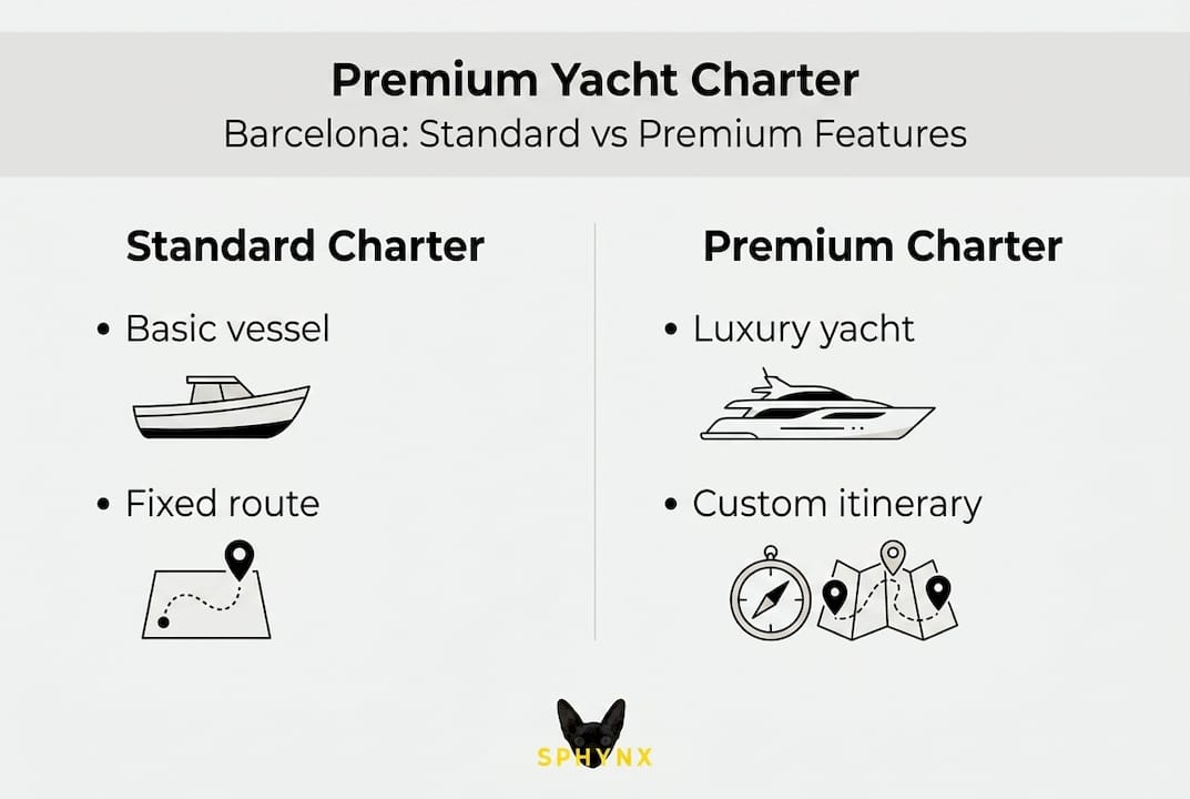 Infographic comparing standard and premium yacht charters