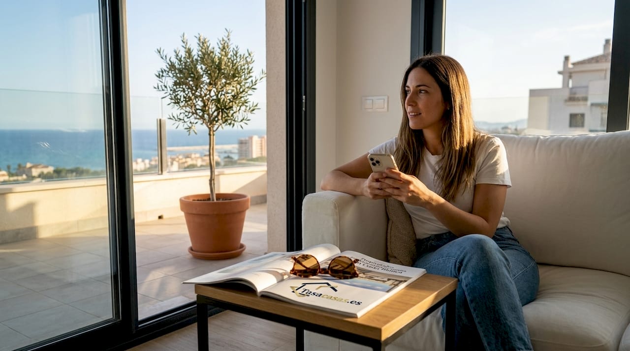Un chico observa el mar desde el salón