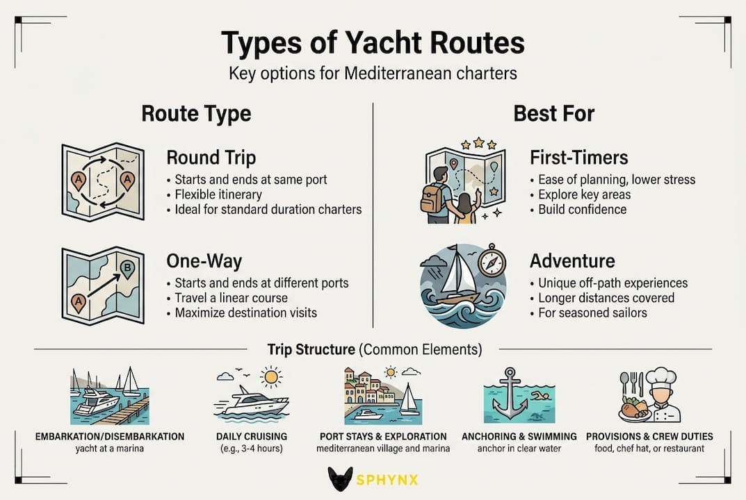 Infographic summarizing yacht route types