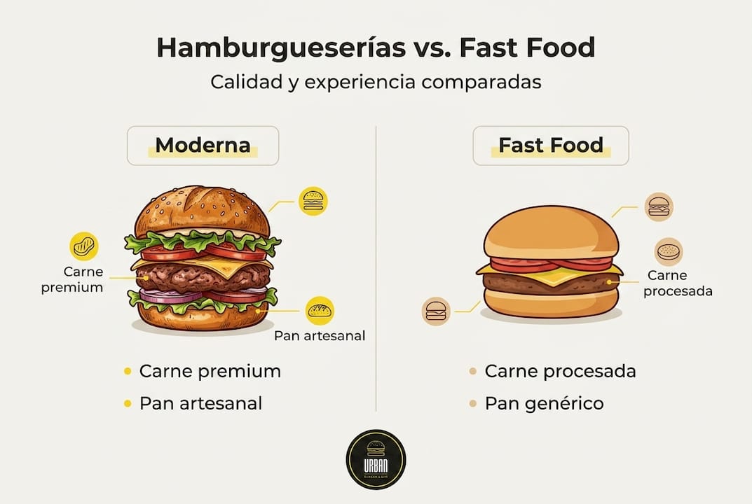Infografía: diferencias entre hamburgueserías gourmet y cadenas de comida rápida