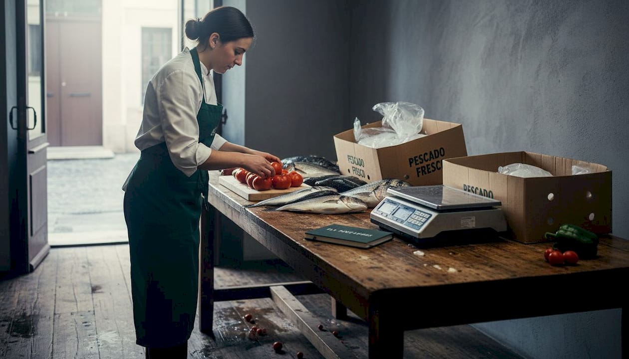 El chef revisa con atención la calidad de los ingredientes frescos que acaban de llegar a la cocina.