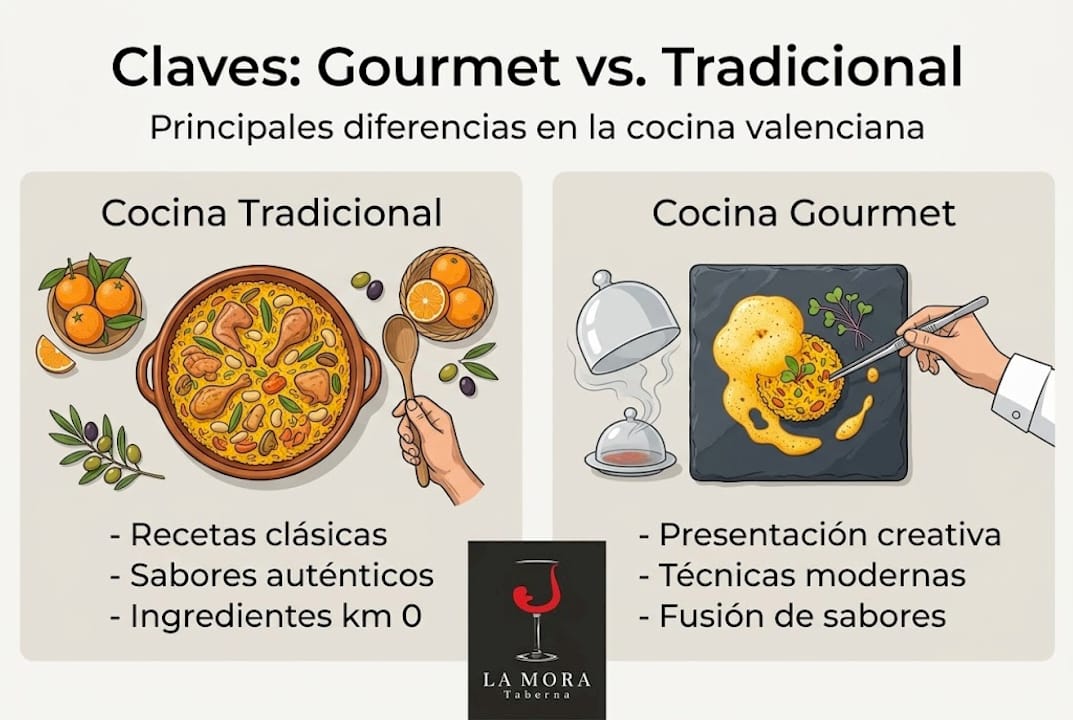 Infografía: principales diferencias entre la cocina gourmet y la tradicional