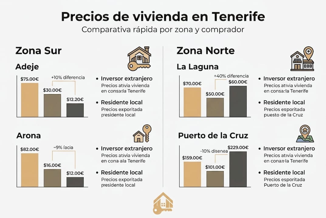 Mapa informativo con las distintas zonas y precios de la vivienda en Tenerife