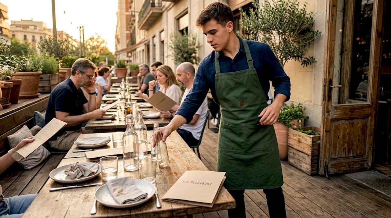 Camarero comprometido con la gestión responsable de residuos
