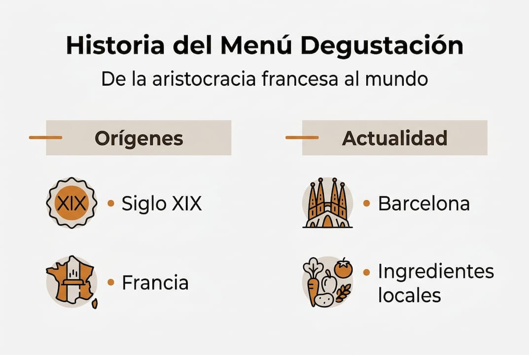 Descubre la evolución del menú degustación a través de una infografía que te lleva por su historia y curiosidades.