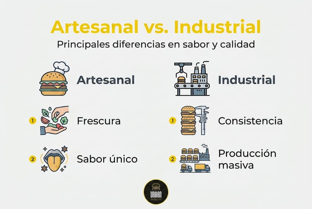 Comparativa visual: hamburguesa casera frente a hamburguesa industrial