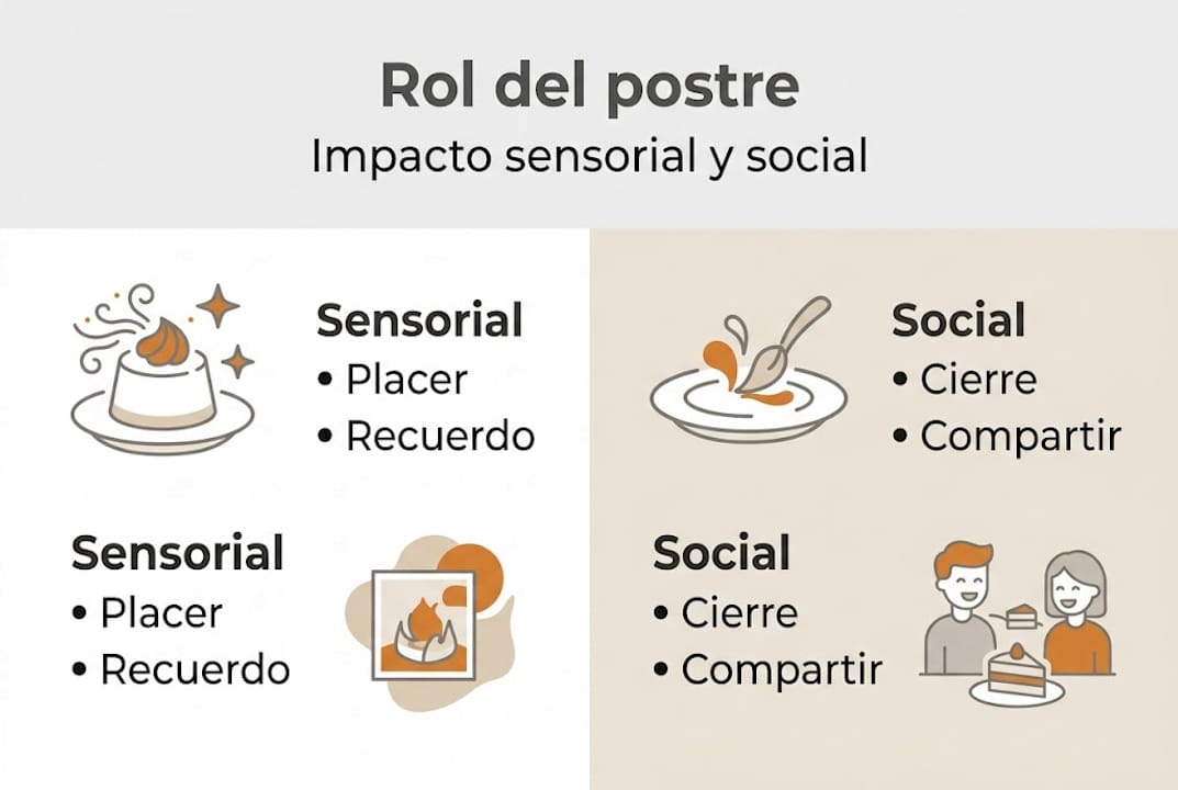 Infografía sobre la importancia sensorial y social del postre