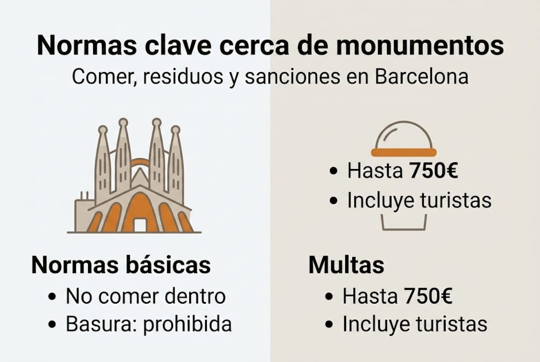 Infografía: reglas y sanciones por consumir alimentos cerca de monumentos