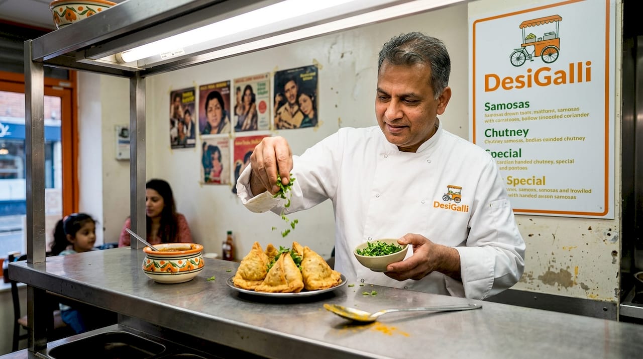 Chef preparing Indian street food in Barcelona kitchen