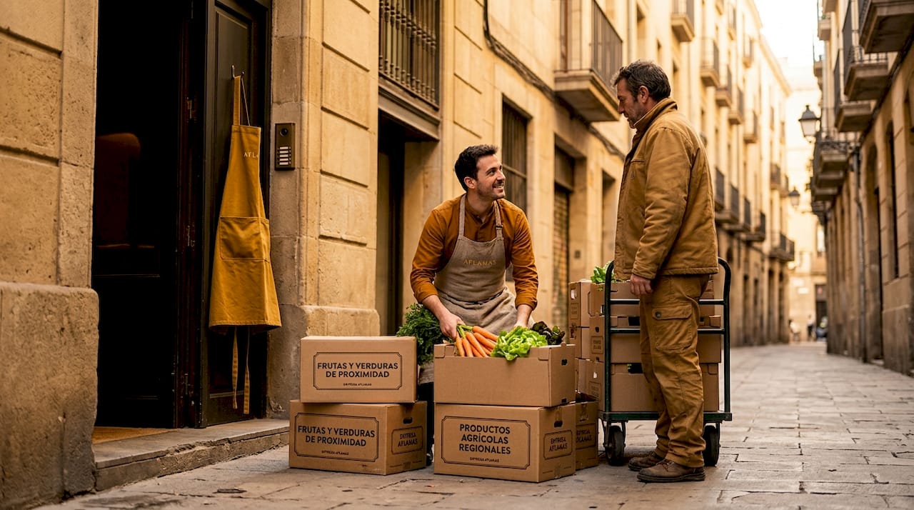 El chef y el proveedor revisan juntos la calidad de las verduras recién traídas.