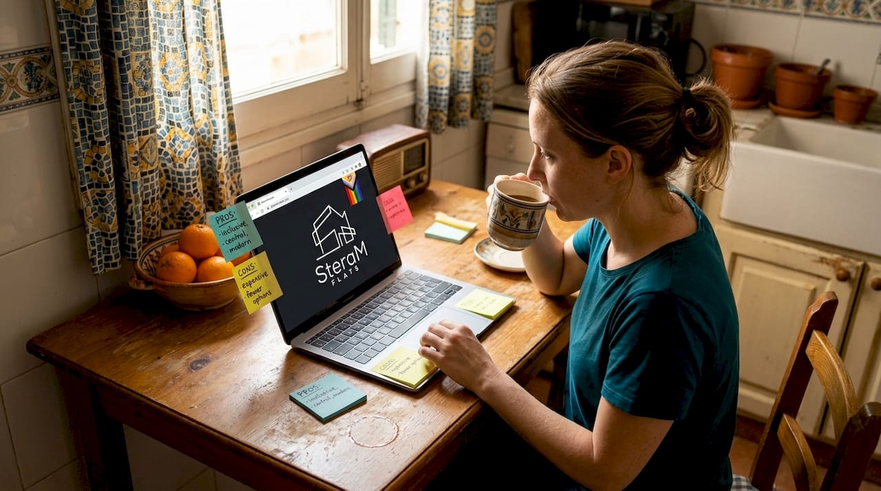 Woman comparing vacation rental platforms