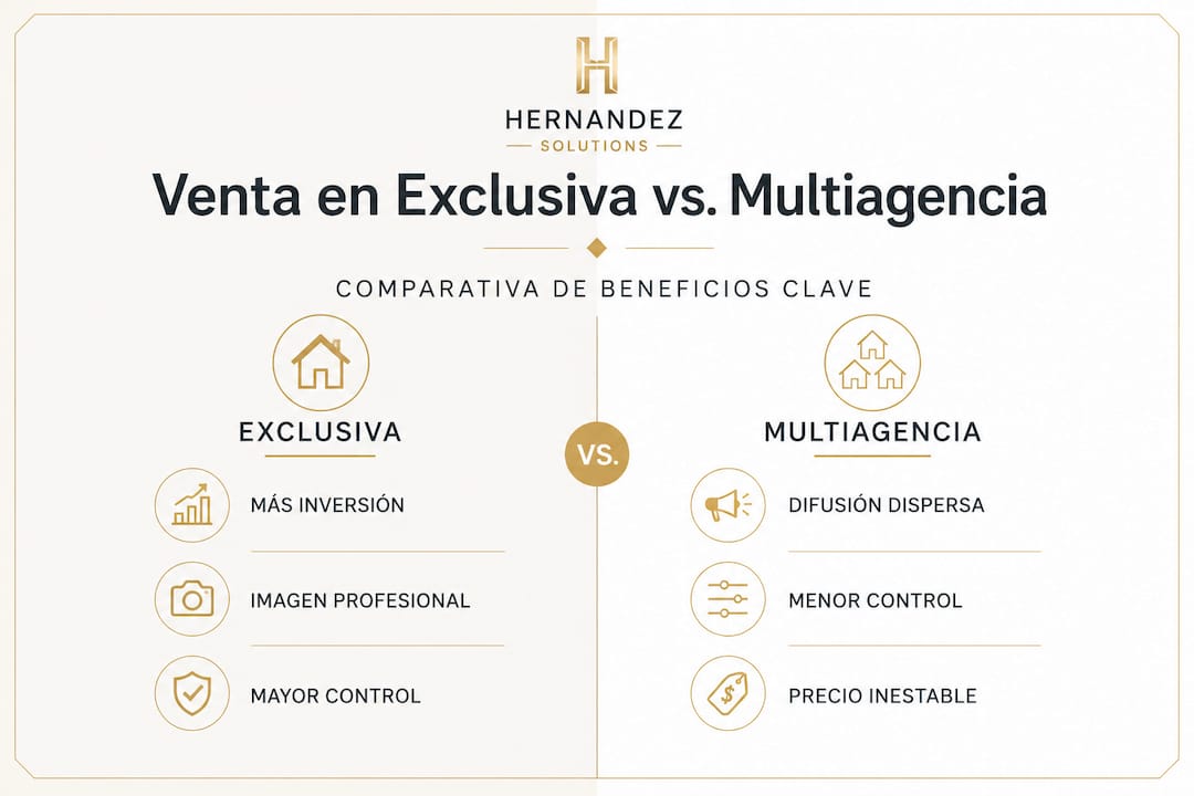 Infografía: diferencias entre vender tu casa en exclusiva o con varias agencias inmobiliarias