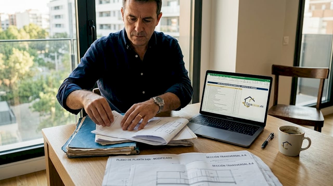 Ingeniero analizando la documentación técnica de un proyecto de vivienda