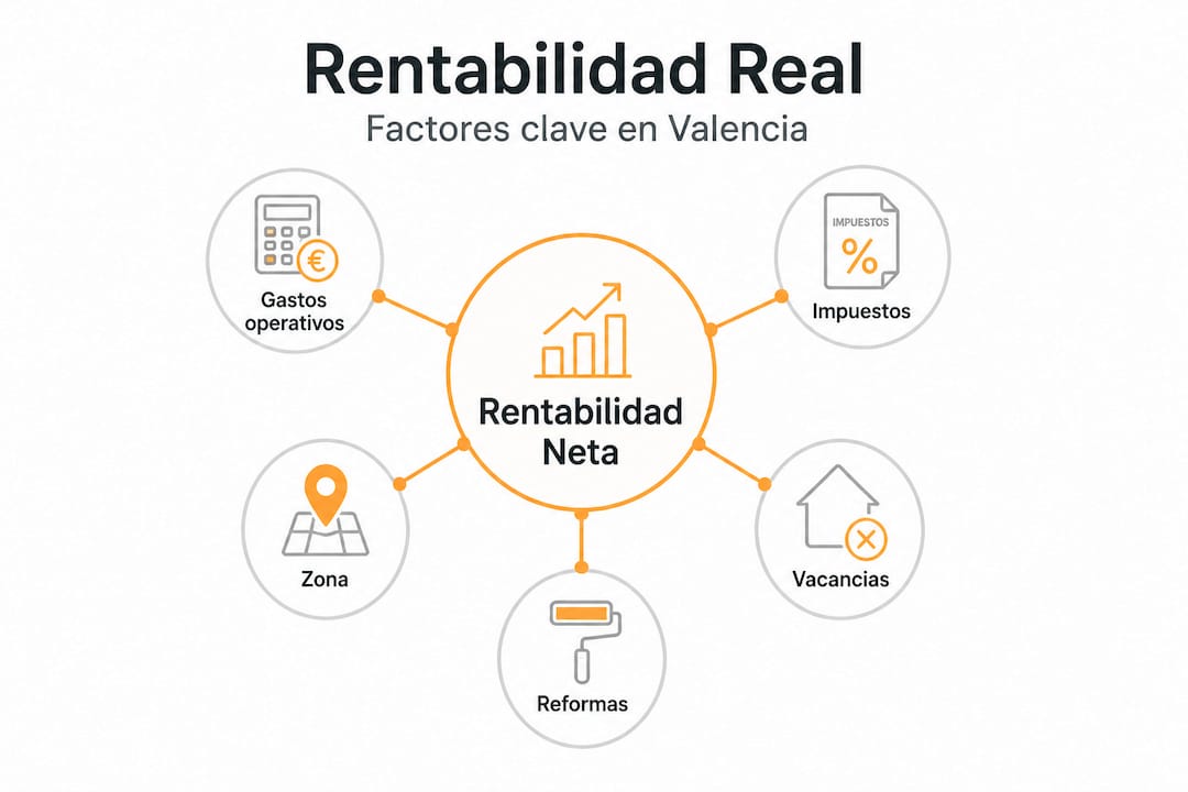 Infografía sobre los principales factores que influyen en la rentabilidad de las inversiones inmobiliarias