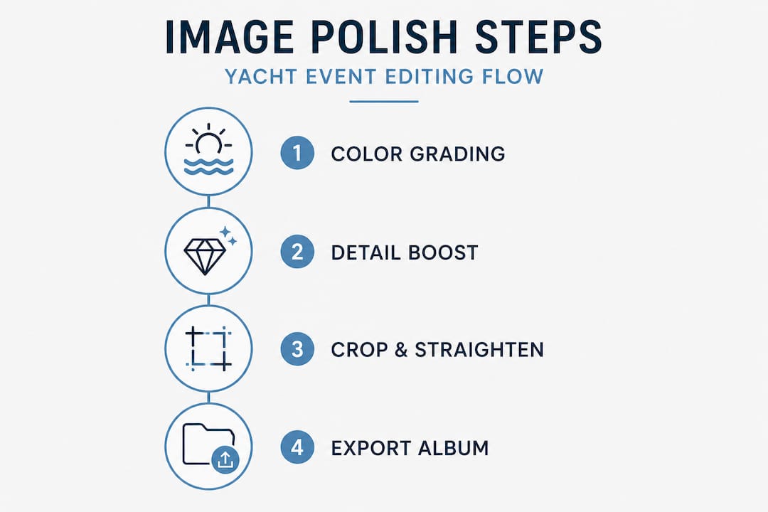 Infographic showing yacht photo editing flow