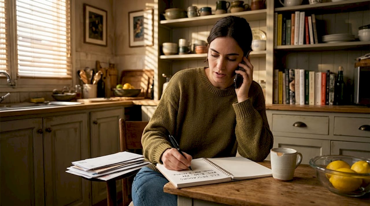 Woman phoning for seafood restaurant reservation