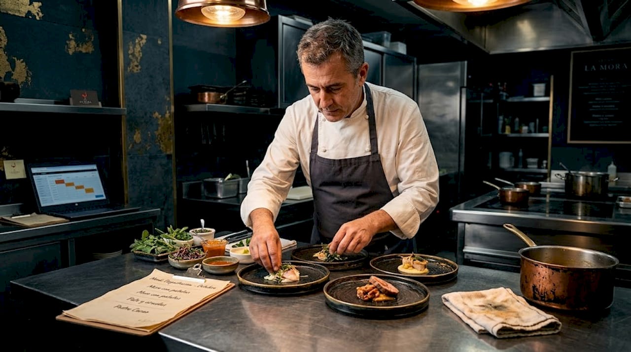 El chef está diseñando un menú degustación especial para un grupo.
