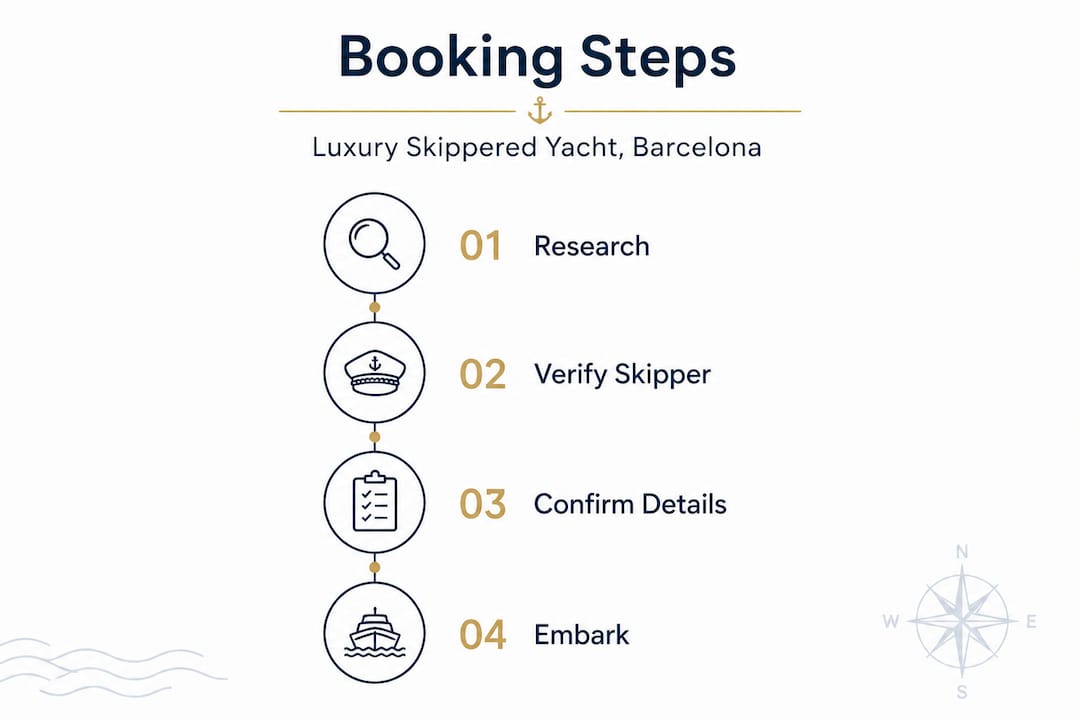 Infographic showing steps to book skippered yacht