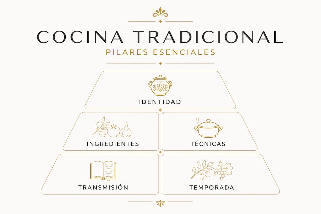 Infografía sobre los fundamentos imprescindibles de la cocina tradicional